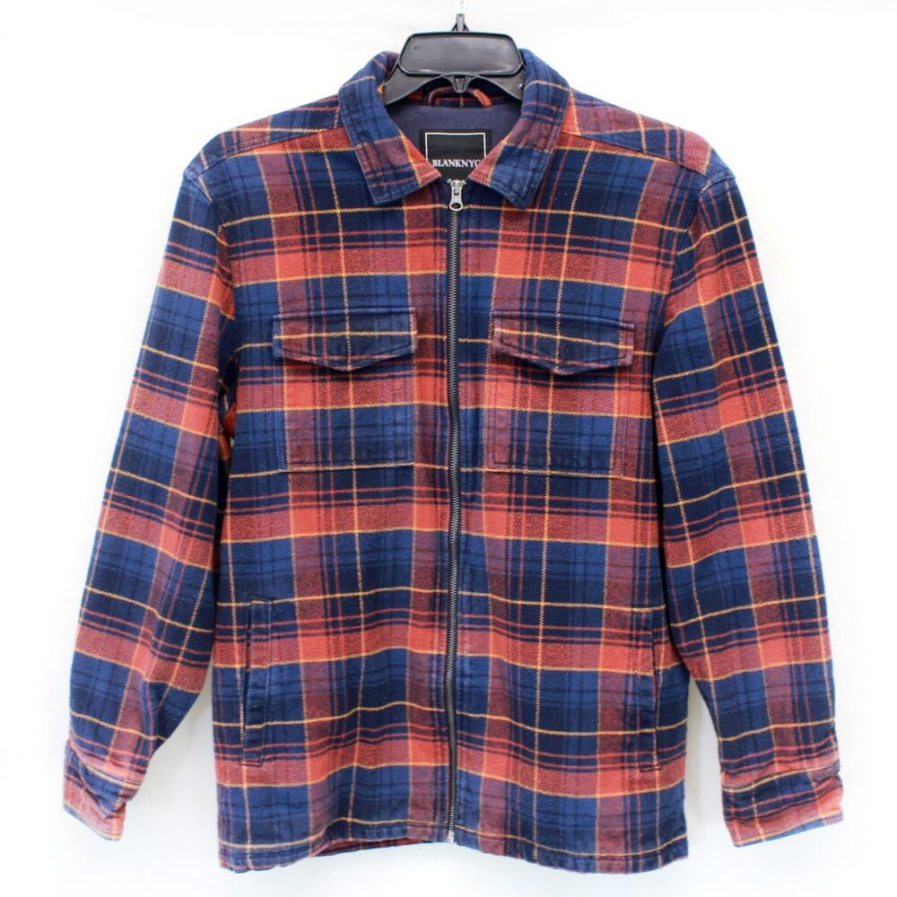 BlankNYC plaid flannel men's shaket jacket full zip lined pockets warm Small